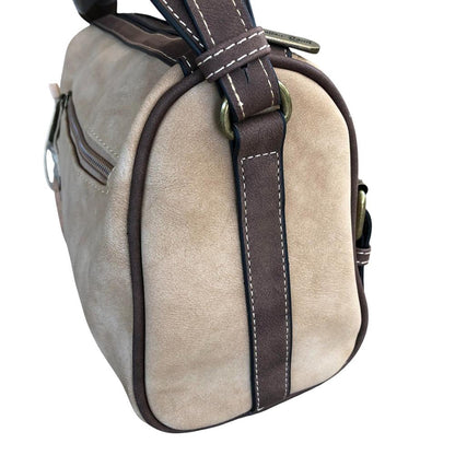 Cotton Road Sling Bag: KHAKI PU Leather Sling Bag with BRANDED Strap
