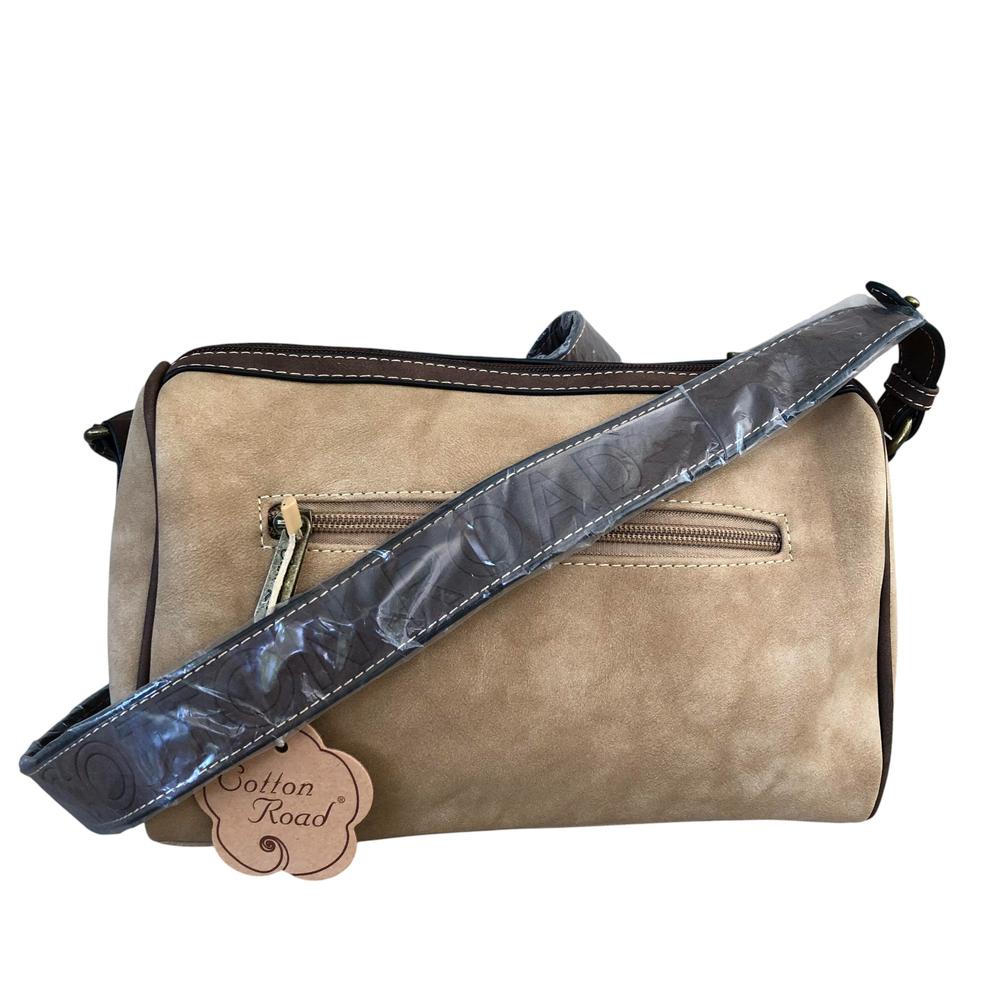 Cotton Road Sling Bag: KHAKI PU Leather Sling Bag with BRANDED Strap