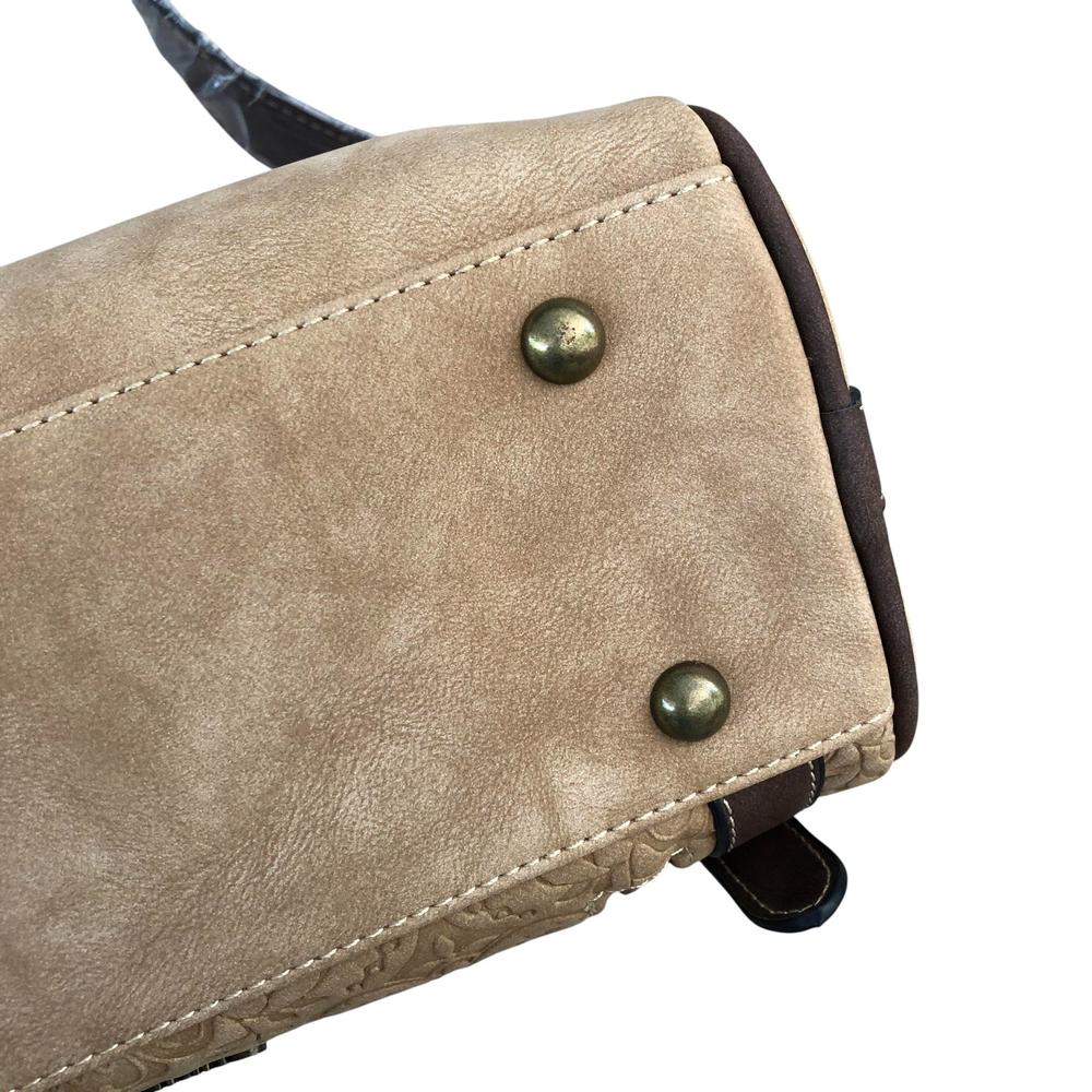 Cotton Road Sling Bag: KHAKI PU Leather Sling Bag with BRANDED Strap