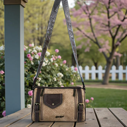 Cotton Road Sling Bag: KHAKI PU Leather Sling Bag with BRANDED Strap