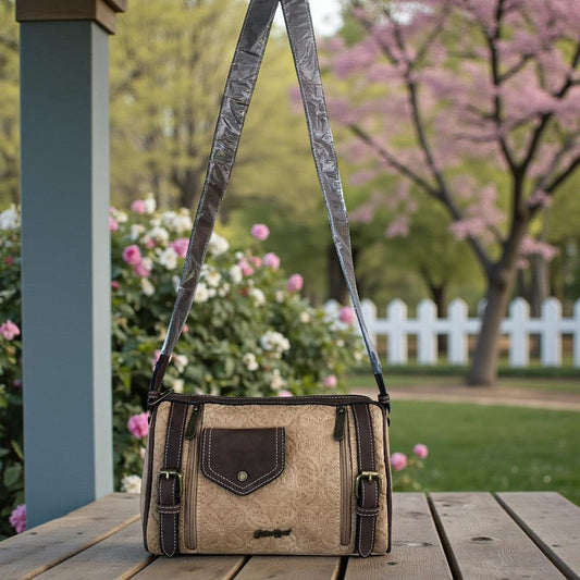 Cotton Road Sling Bag: KHAKI PU Leather Sling Bag with BRANDED Strap