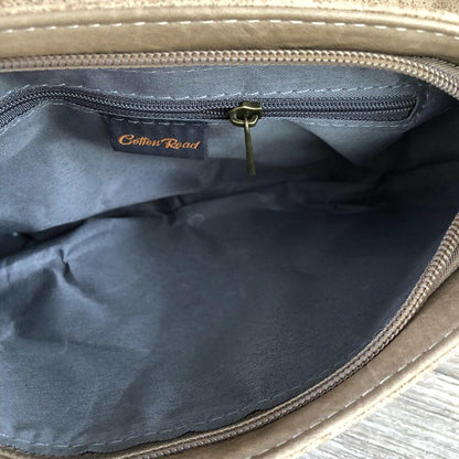 Cotton Road Sling Bag: KHAKI PU Leather Sling Bag with BUCKLE CLIP