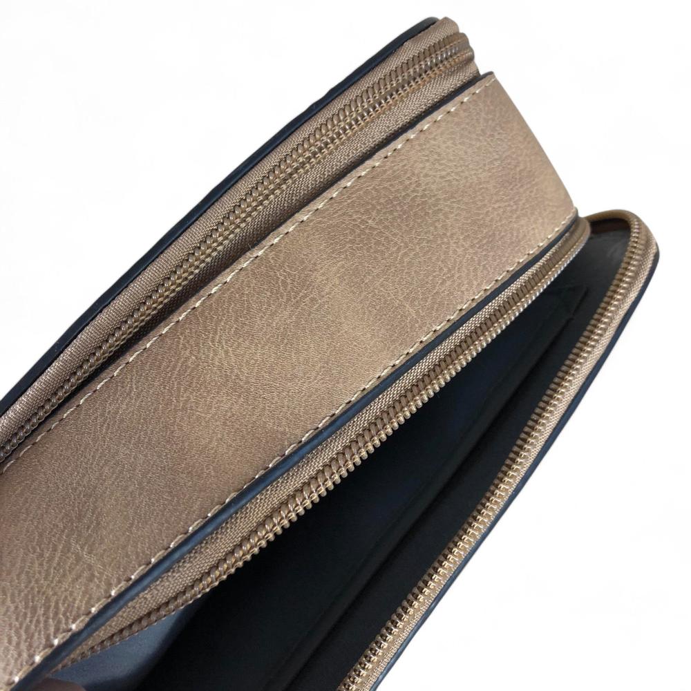 Cotton Road Sling Bag: KHAKI PU Leather Sling Bag with EMBOSSED FLOWERS