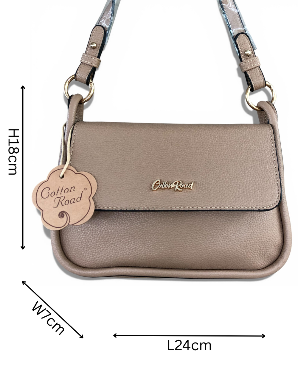 Cotton Road Sling Bag: KHAKI PU Leather Sling Bag with Shoulder Strap