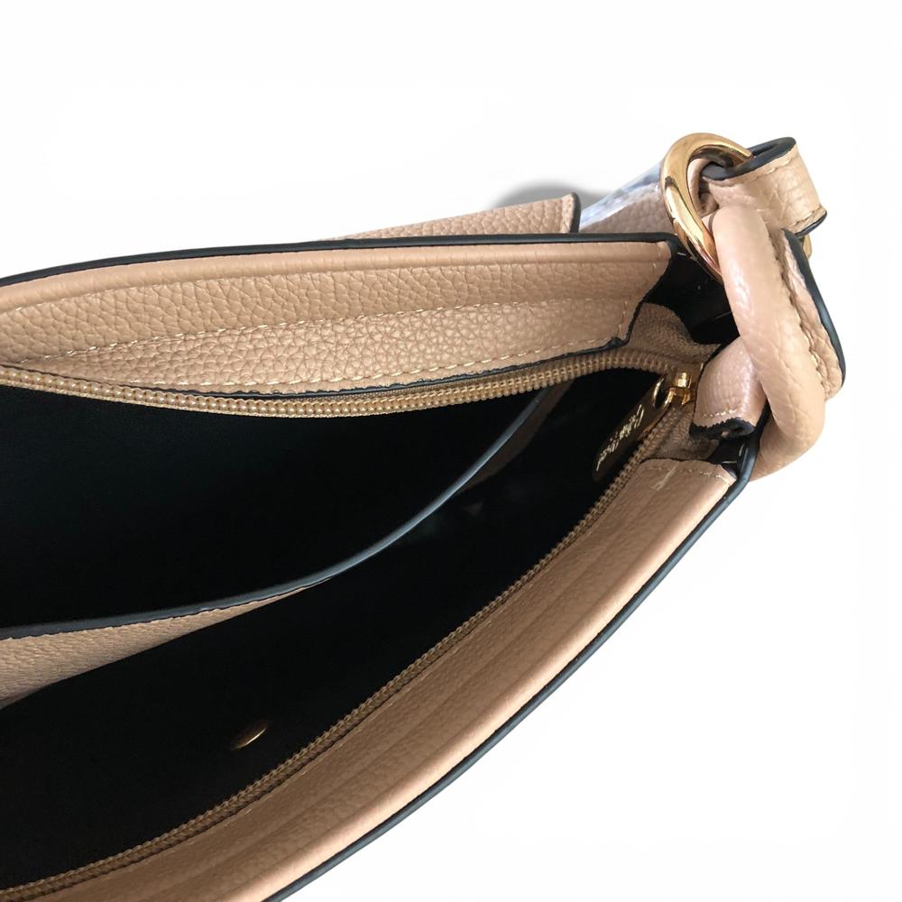 Cotton Road Sling Bag: KHAKI PU Leather Sling Bag with Shoulder Strap