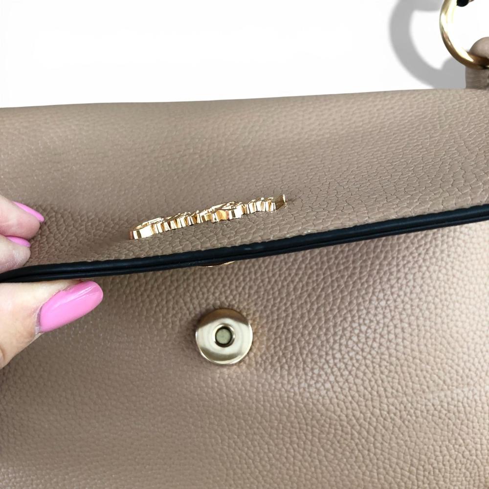 Cotton Road Sling Bag: KHAKI PU Leather Sling Bag with Shoulder Strap