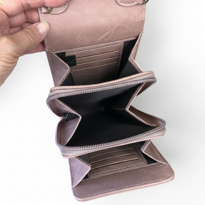 Cotton Road Sling Bag: PINK PU Leather Mini Sling OPEN