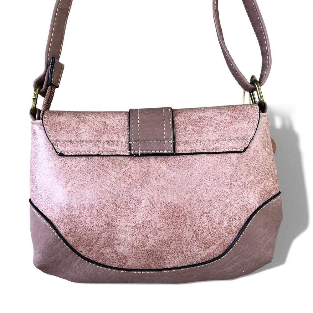 Cotton Road Sling Bag: PINK PU Leather Sling Bag with BUCKLE CLIP back view
