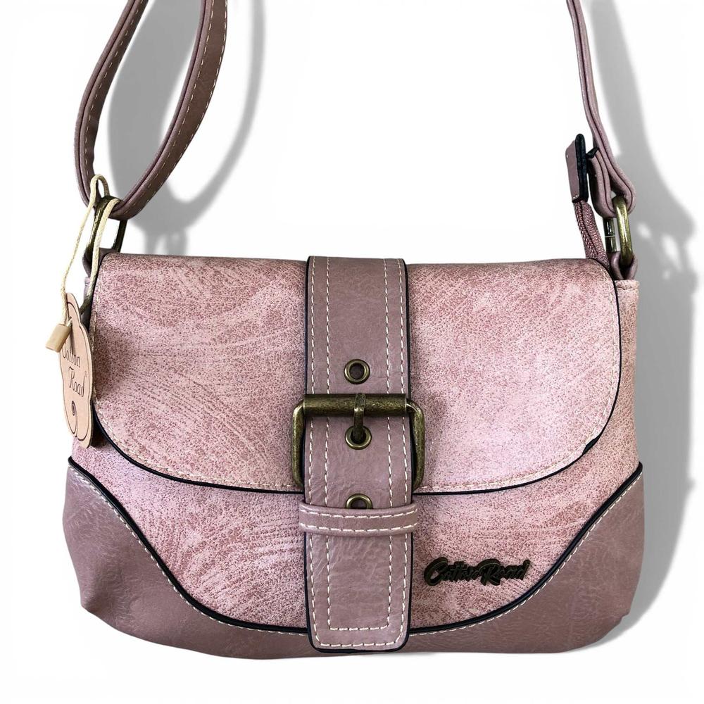 Cotton Road Sling Bag: PINK PU Leather Sling Bag with BUCKLE CLIP frnt view