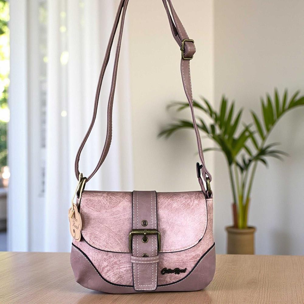 Cotton Road Sling Bag: PINK PU Leather Sling Bag with BUCKLE CLIP full view