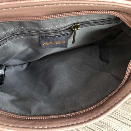 Cotton Road Sling Bag: PINK PU Leather Sling Bag with BUCKLE CLIP open view