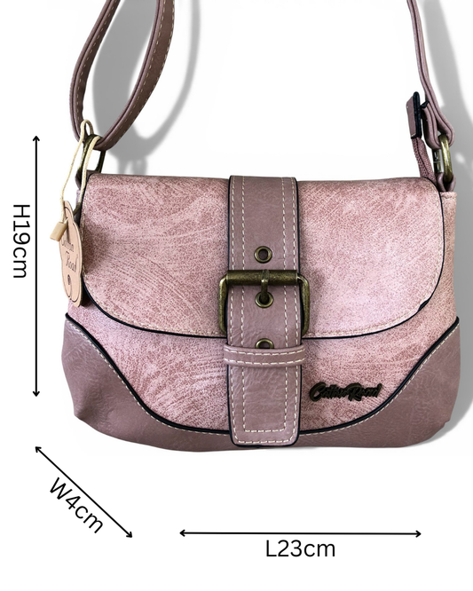 Cotton Road Sling Bag: PINK PU Leather Sling Bag with BUCKLE CLIP sized