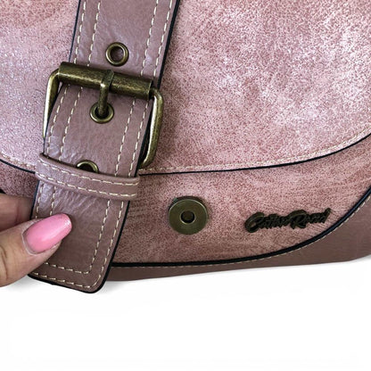 Cotton Road Sling Bag: PINK PU Leather Sling Bag with BUCKLE CLIP view