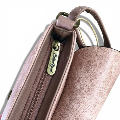 Cotton Road Sling Bag: PINK PU Leather Sling Bag with BUCKLE CLIP zip