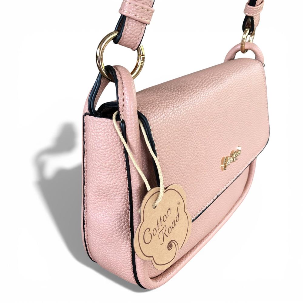 Cotton Road Sling Bag: PINK PU Leather Sling Bag with Shoulder Strap