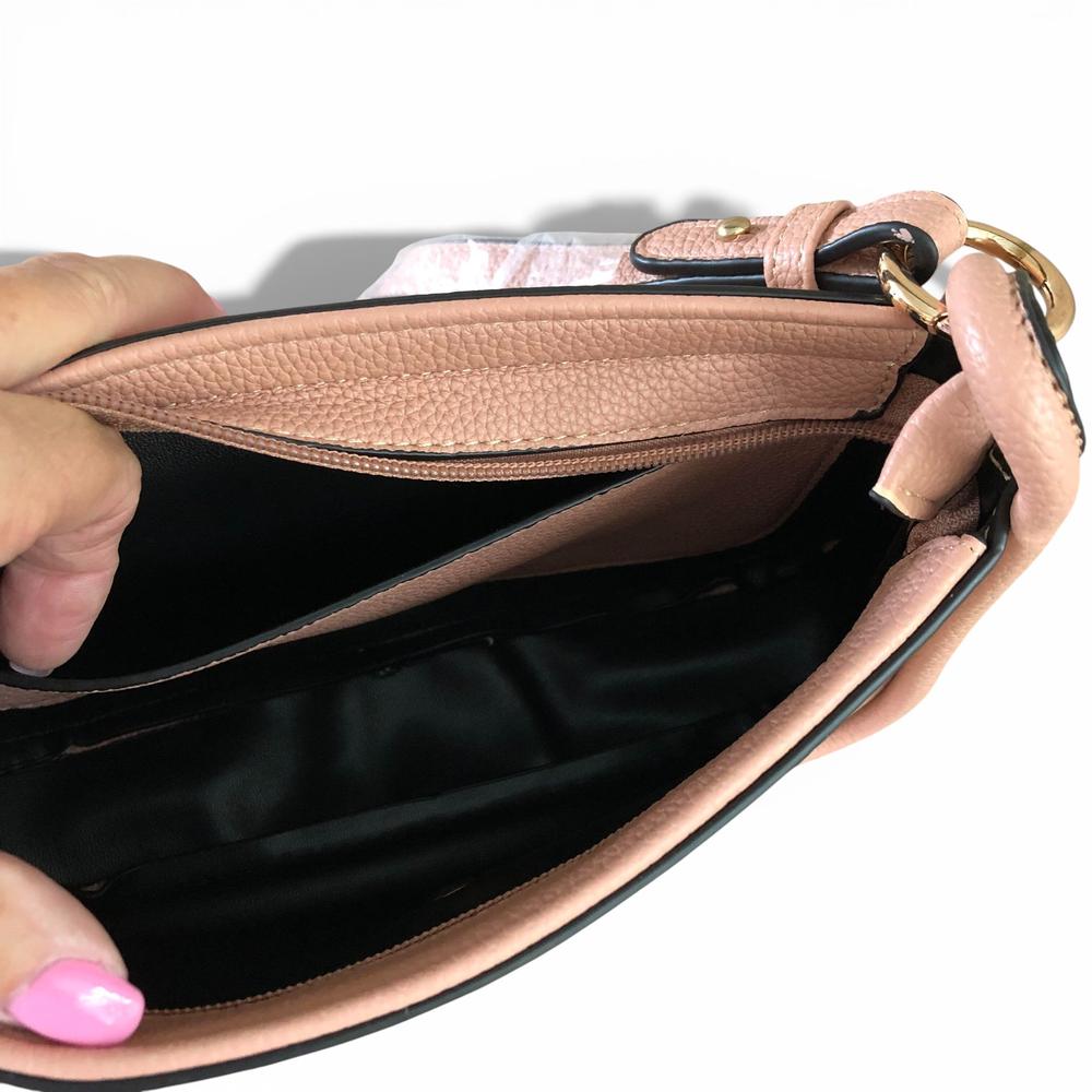 Cotton Road Sling Bag: PINK PU Leather Sling Bag with Shoulder Strap
