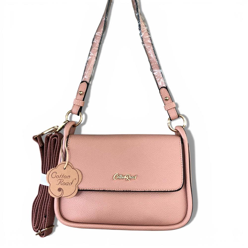 Cotton Road Sling Bag: PINK PU Leather Sling Bag with Shoulder Strap