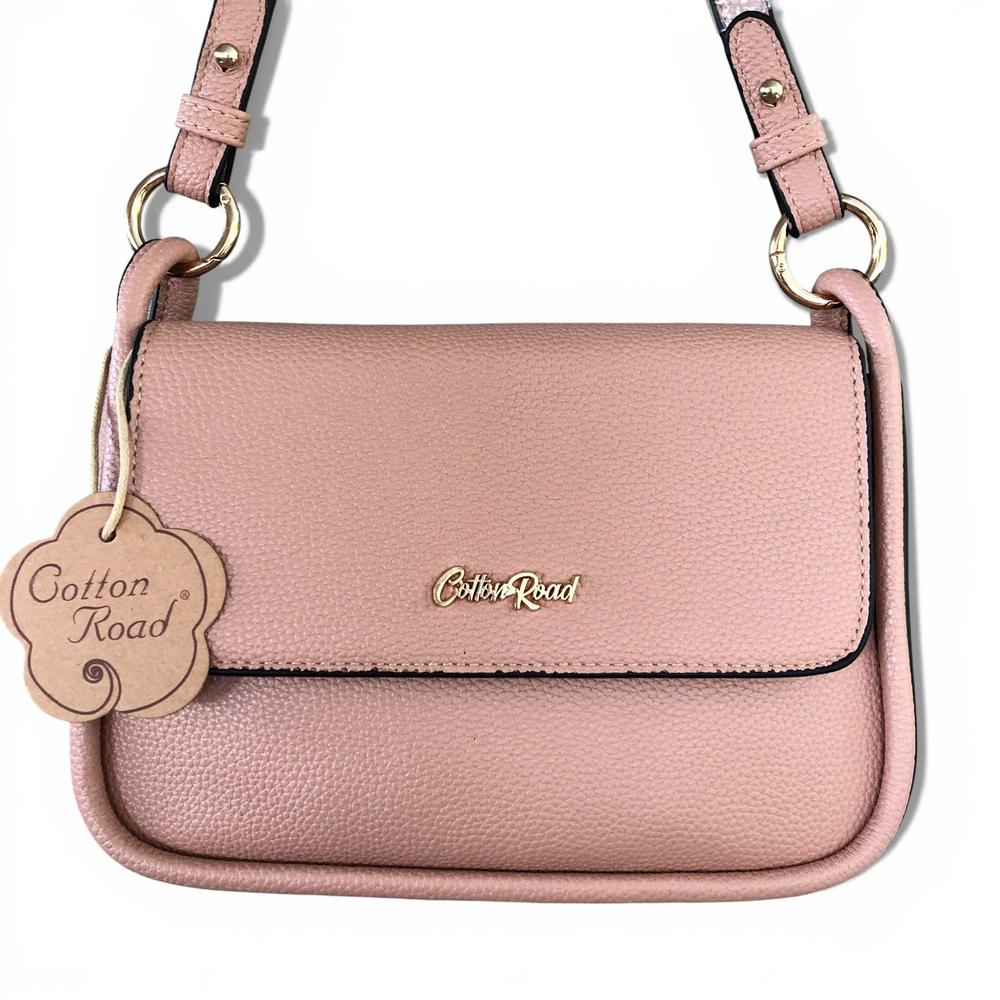 Cotton Road Sling Bag: PINK PU Leather Sling Bag with Shoulder Strap