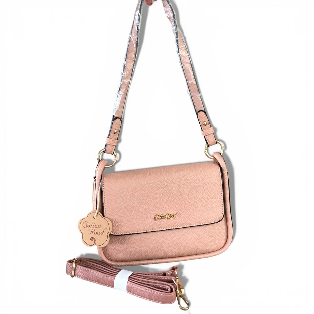 Cotton Road Sling Bag: PINK PU Leather Sling Bag with Shoulder Strap