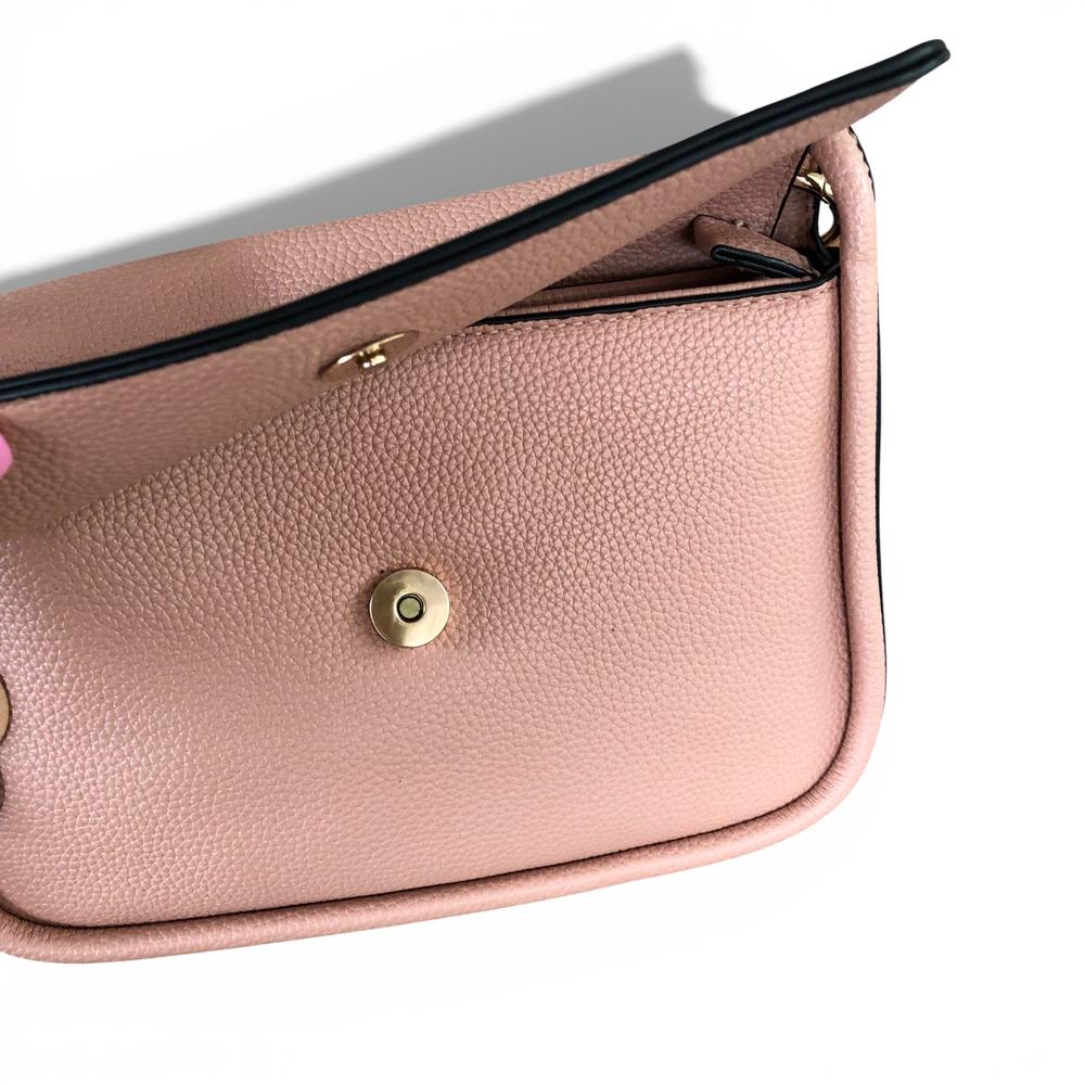 Cotton Road Sling Bag: PINK PU Leather Sling Bag with Shoulder Strap