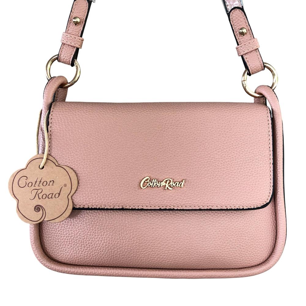 Cotton Road Sling Bag: PINK PU Leather Sling Bag with Shoulder Strap