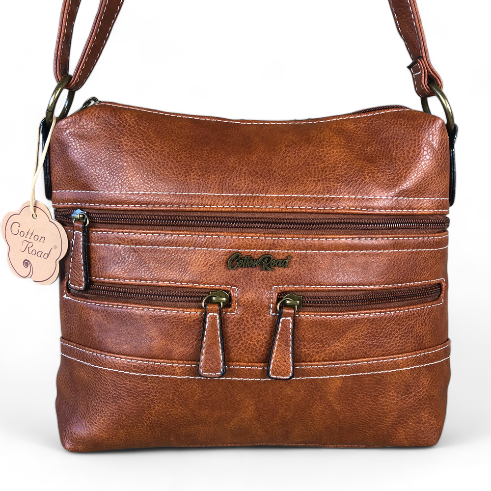 Cotton Road Sling Bag: TAN BROWN PU Leather Cotton Road Sling Bag POCKET VIEW