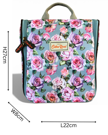 Cotton Road Toiletry Bag: BLUE FLORAL PVC Hanging Vanity Bag