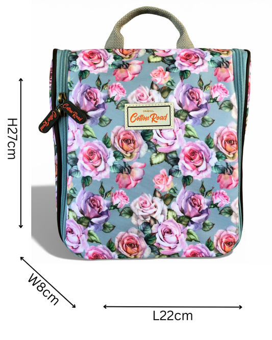 Cotton Road Toiletry Bag: BLUE FLORAL PVC Hanging Vanity Bag