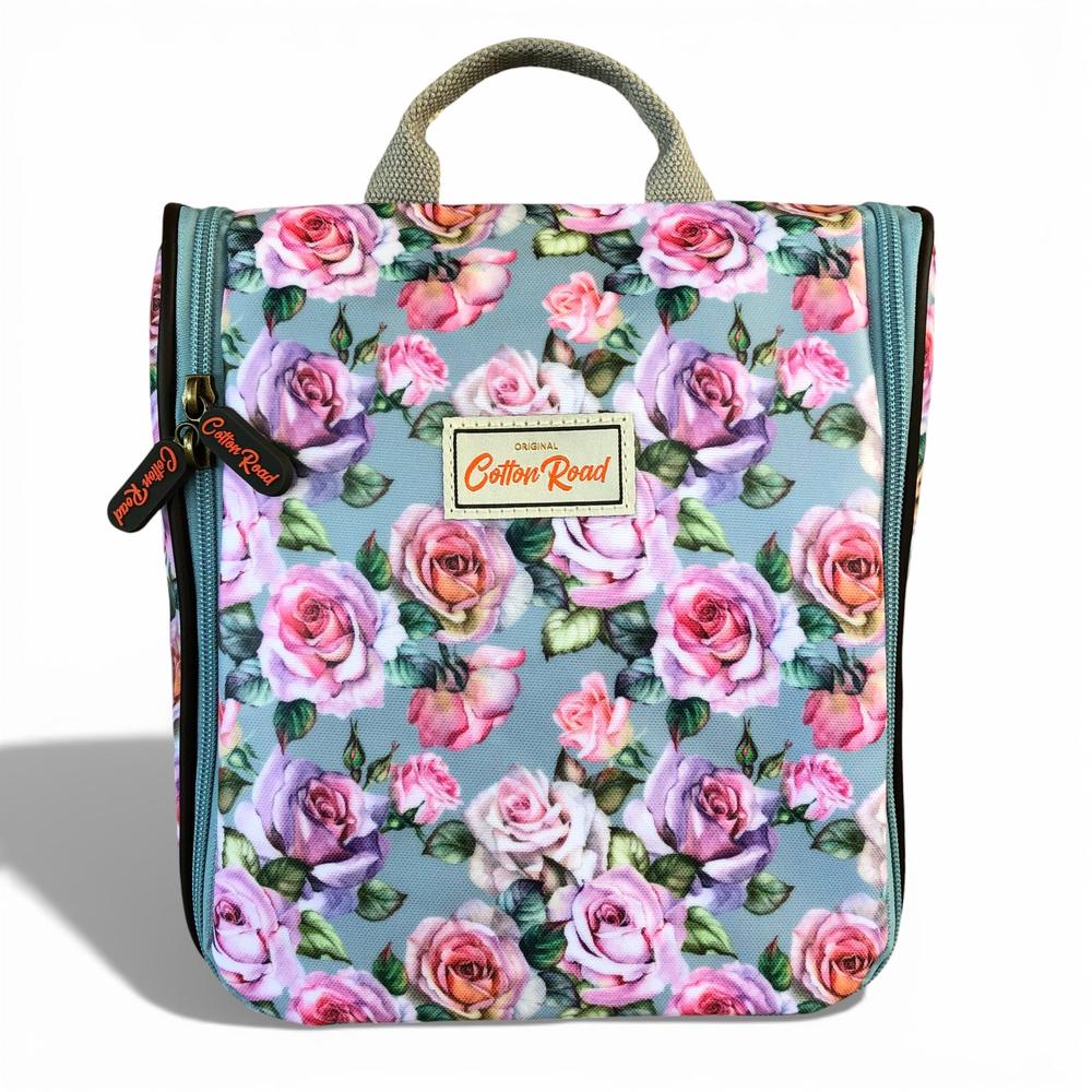 Cotton Road Toiletry Bag: BLUE FLORAL PVC Hanging Vanity Bag