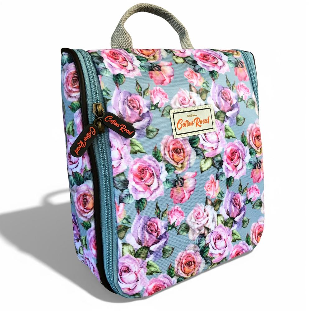 Cotton Road Toiletry Bag: BLUE FLORAL PVC Hanging Vanity Bag