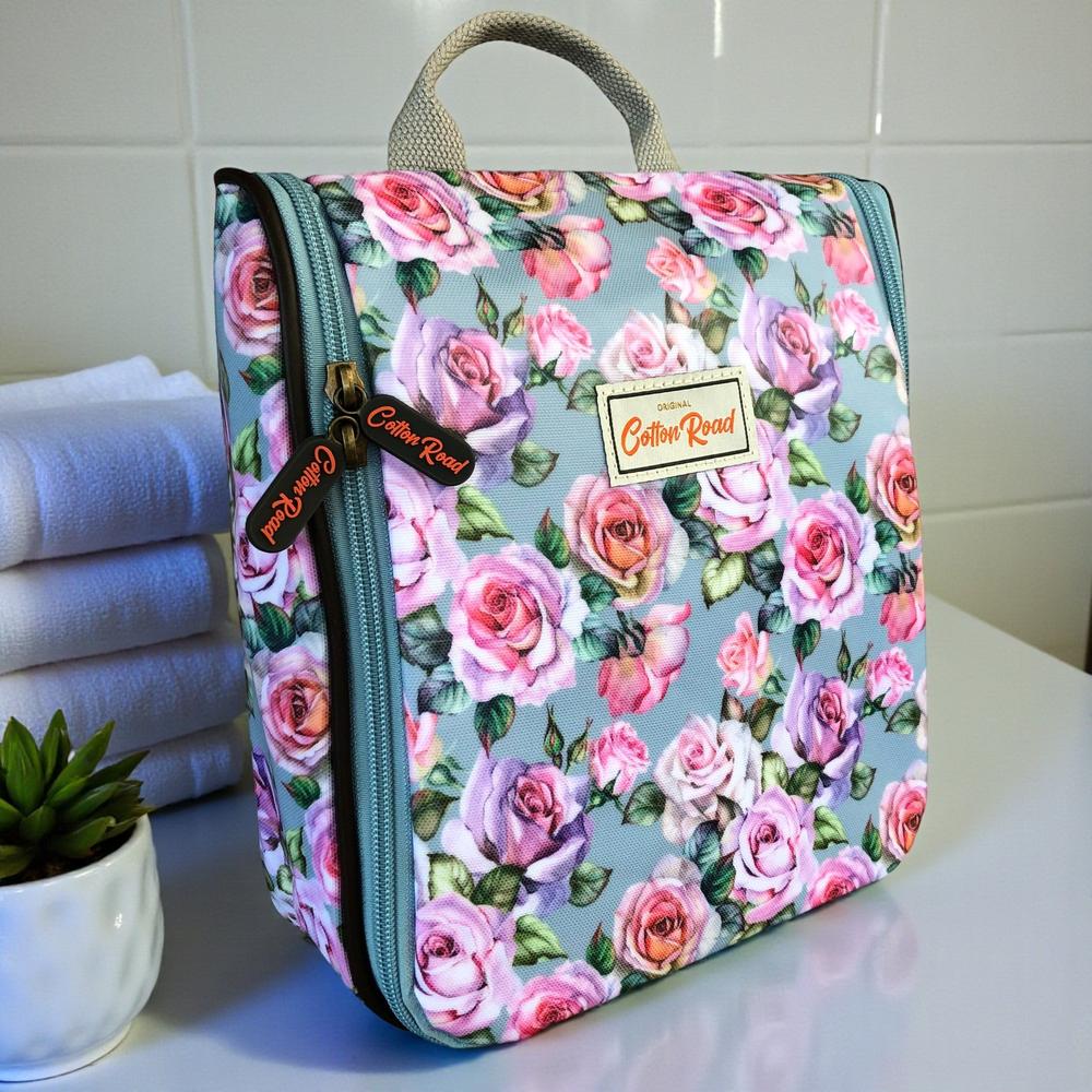 Cotton Road Toiletry Bag: BLUE FLORAL PVC Hanging Vanity Bag