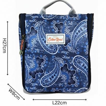Cotton Road Toiletry Bag: BLUE PVC Hanging Vanity Bag with PAISLEY Print