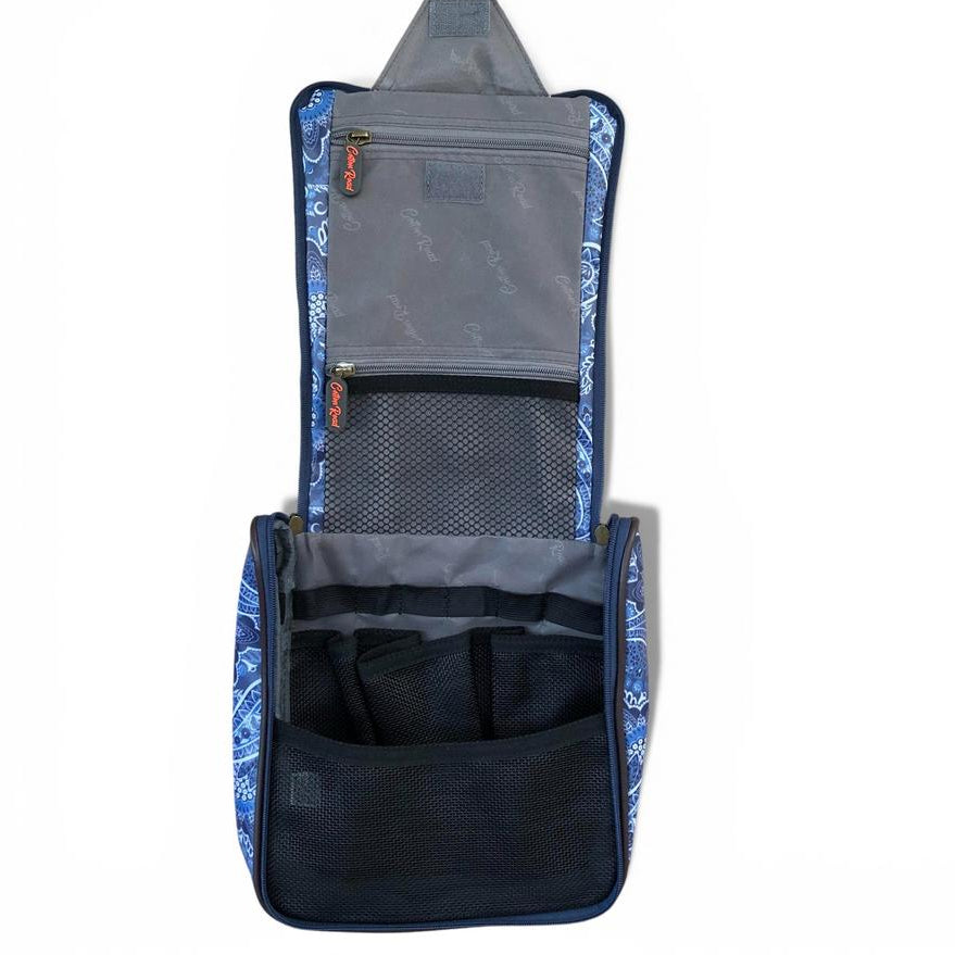 Cotton Road Toiletry Bag: BLUE PVC Hanging Vanity Bag with PAISLEY Print