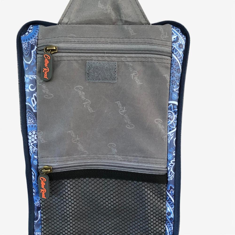 Cotton Road Toiletry Bag: BLUE PVC Hanging Vanity Bag with PAISLEY Print