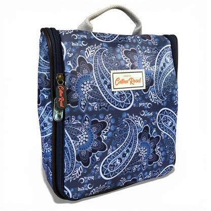Cotton Road Toiletry Bag: BLUE PVC Hanging Vanity Bag with PAISLEY Print