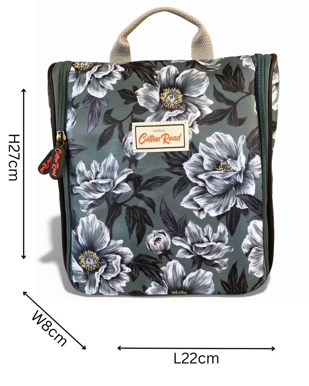 Cotton Road Toiletry Bag: GREEN FLORAL PVC Hanging Vanity Bag