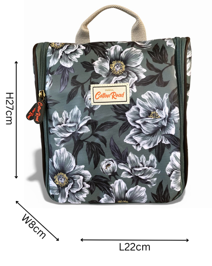 Cotton Road Toiletry Bag: GREEN FLORAL PVC Hanging Vanity Bag