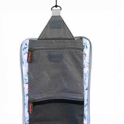 Cotton Road Toiletry Bag: GREY PVC Hanging Vanity Bag with PINK ROSES