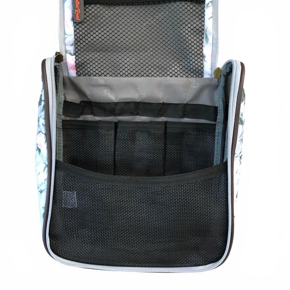 Cotton Road Toiletry Bag: GREY PVC Hanging Vanity Bag with PINK ROSES