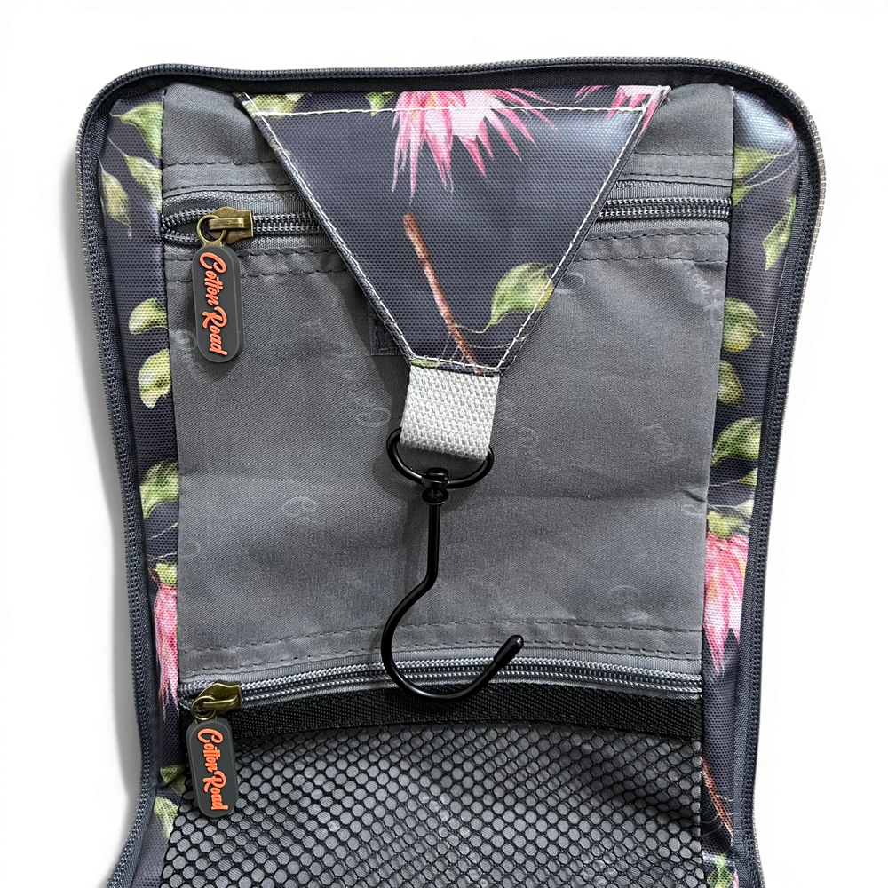 Cotton Road Toiletry Bag: GREY PVC Hanging Vanity Bag with PROTEA Print