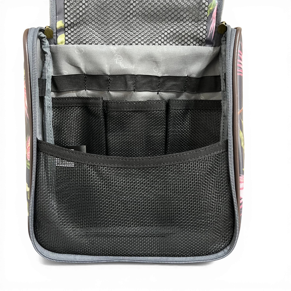 Cotton Road Toiletry Bag: GREY PVC Hanging Vanity Bag with PROTEA Print