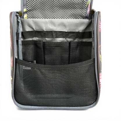 Cotton Road Toiletry Bag: GREY PVC Hanging Vanity Bag with PROTEA Print