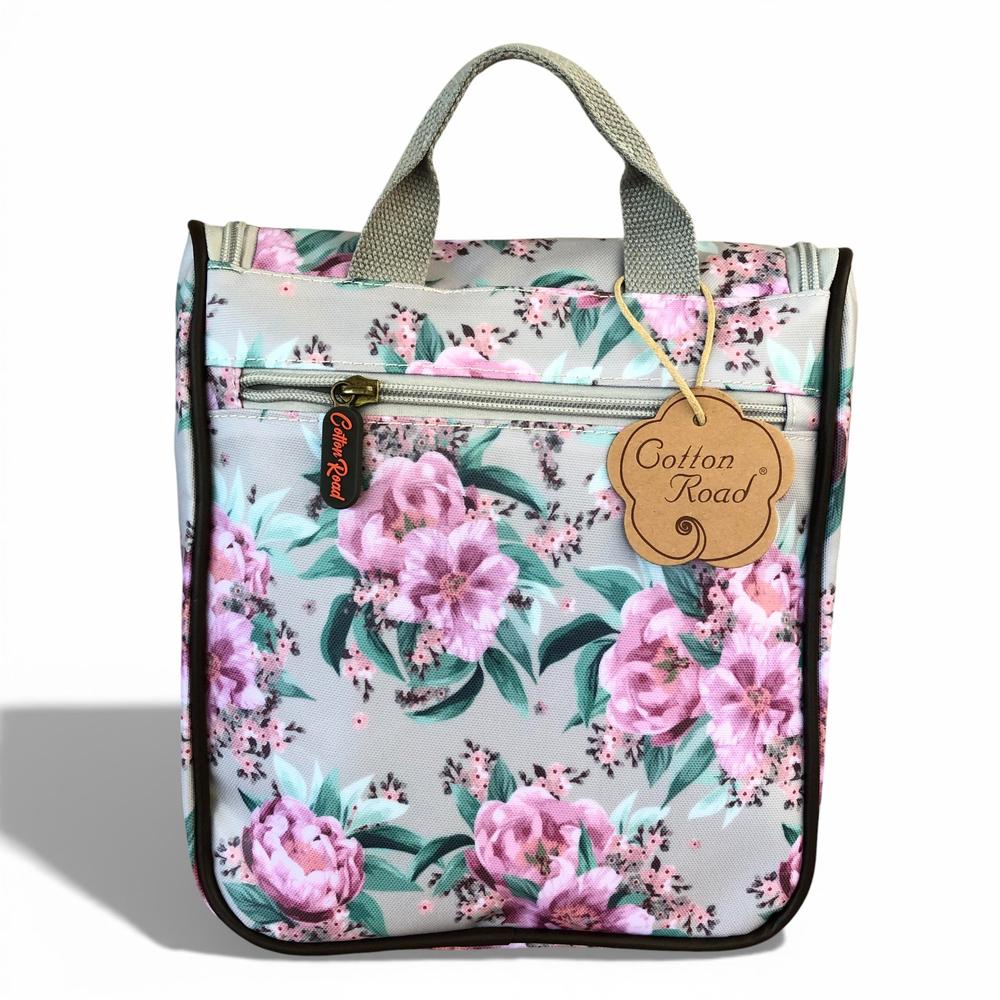 Cotton Road Toiletry Bag: MINT GREEN FLORAL PVC Hanging Vanity Bag