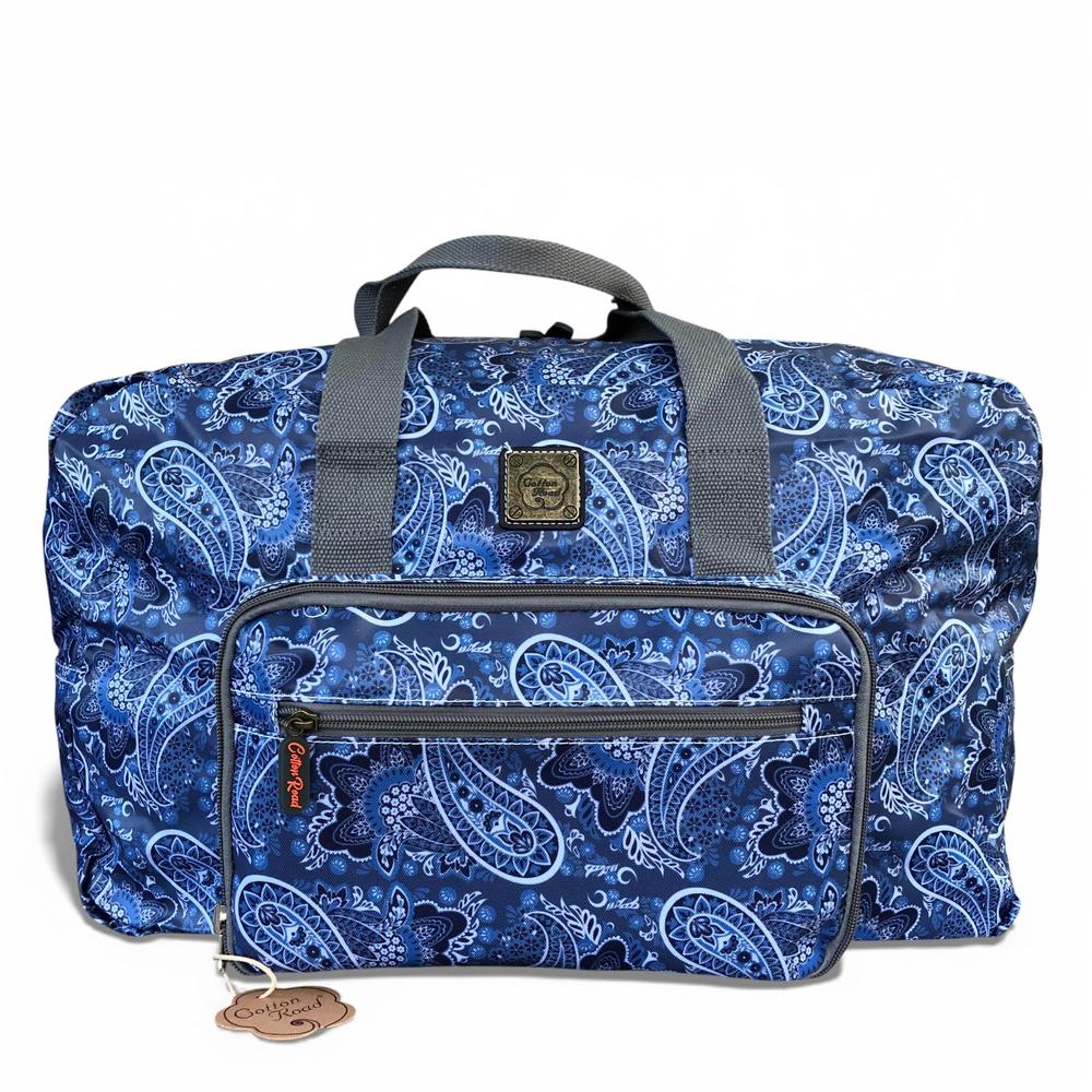 Cotton Road Travel Bag: BLUE PAISLEY Print PVC Foldaway WEEKENDER Travel Bag