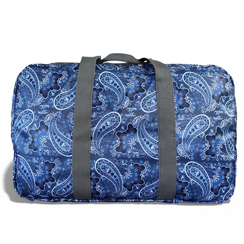 Cotton Road Travel Bag: BLUE PAISLEY Print PVC Foldaway WEEKENDER Travel Bag