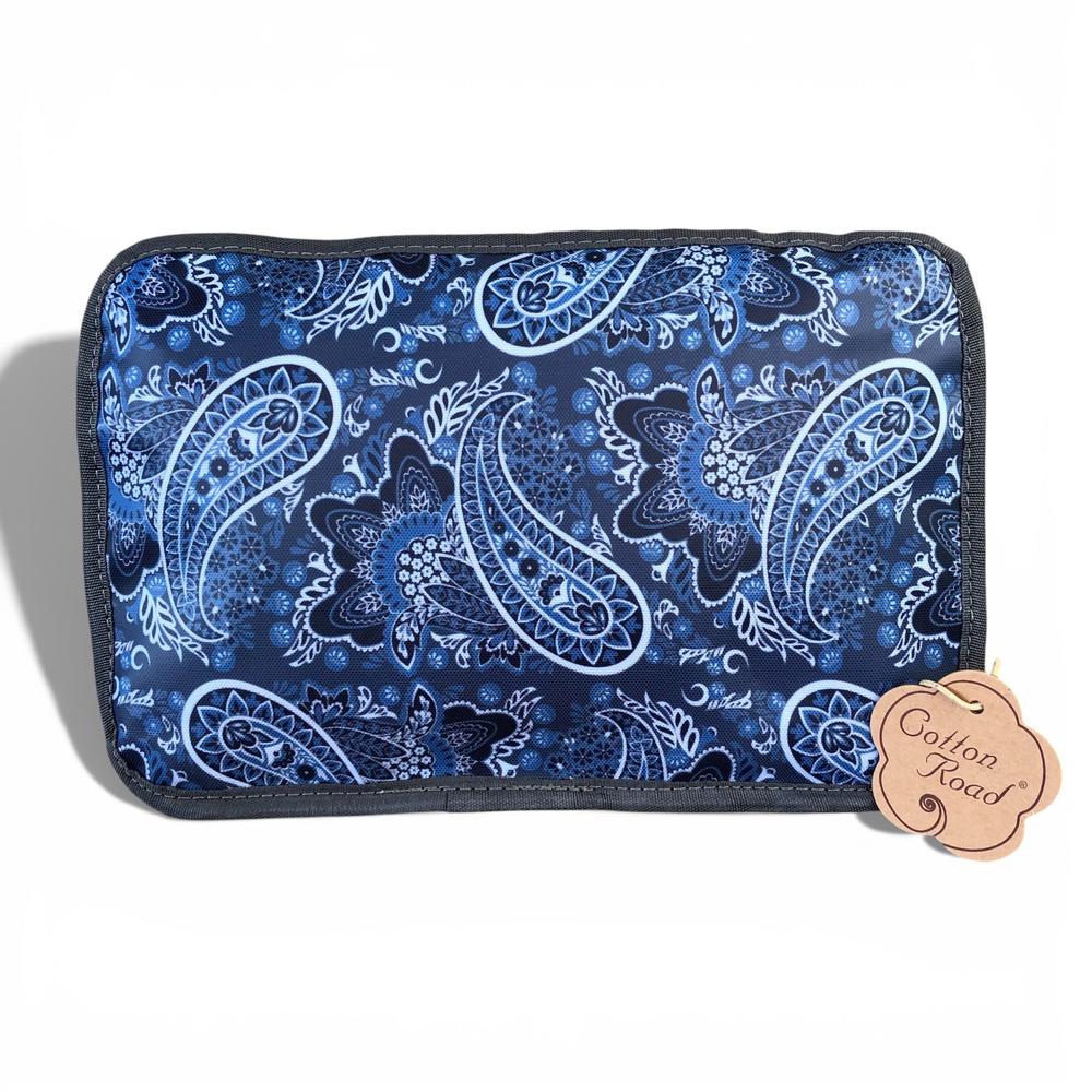 Cotton Road Travel Bag: BLUE PAISLEY Print PVC Foldaway WEEKENDER Travel Bag