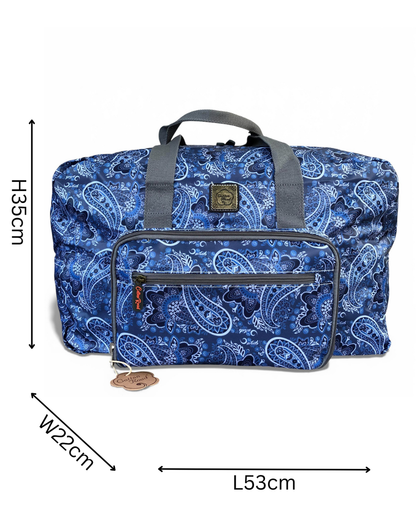 Cotton Road Travel Bag: BLUE PAISLEY Print PVC Foldaway WEEKENDER Travel Bag