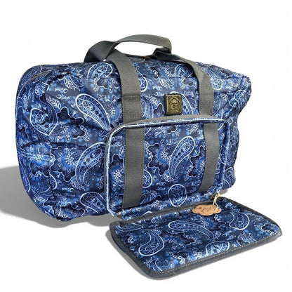 Cotton Road Travel Bag: BLUE PAISLEY Print PVC Foldaway WEEKENDER Travel Bag