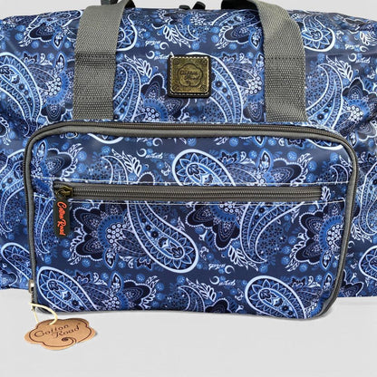 Cotton Road Travel Bag: BLUE PAISLEY Print PVC Foldaway WEEKENDER Travel Bag