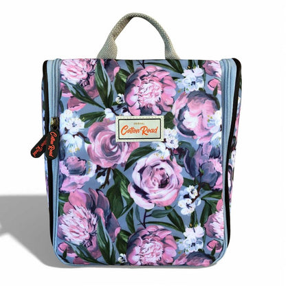 Cotton Road Travel Bag: BLUE PVC Overnight Travel Bag with PINK PURPLE FLOWERS and Matching Vanity Bag Set